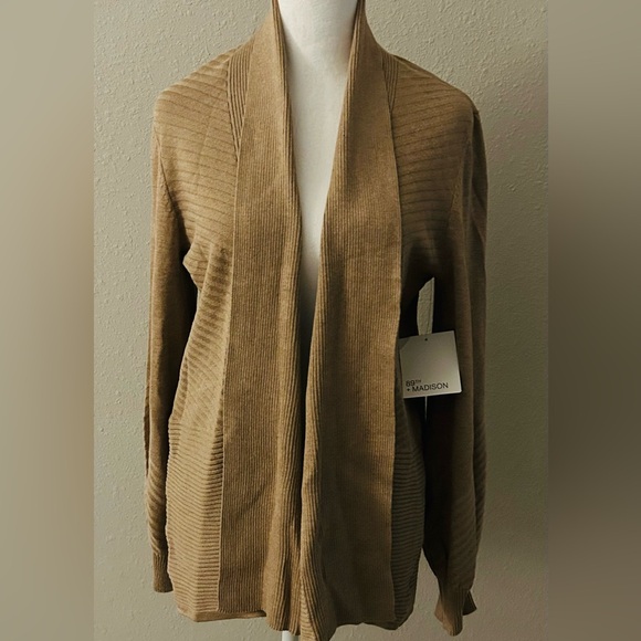 NEW 89th Madison Open Front Tan Cardigan‎ Sweater Caramel Heather Sz Medium NWT - Picture 4 of 14